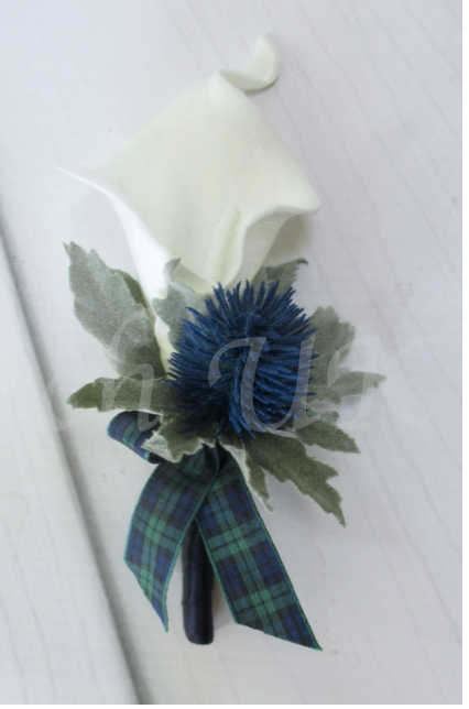 Thistle & Calla Lily Buttonhole , Scottish inspired buttonhole